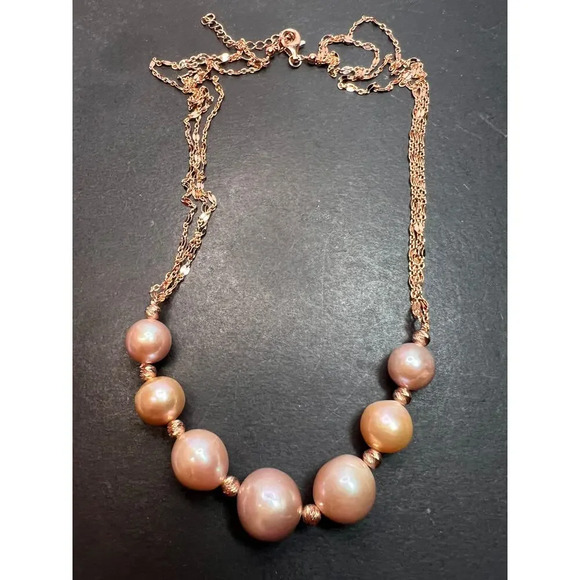 Cultured Freshwater Pearl Rose Gold Over Sterling Silver Necklace - Picture 2 of 11